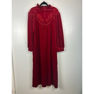 Jasmine Rose Red Velvet Velour Housecoat‎ Nightgown Small Robe Pockets Holiday